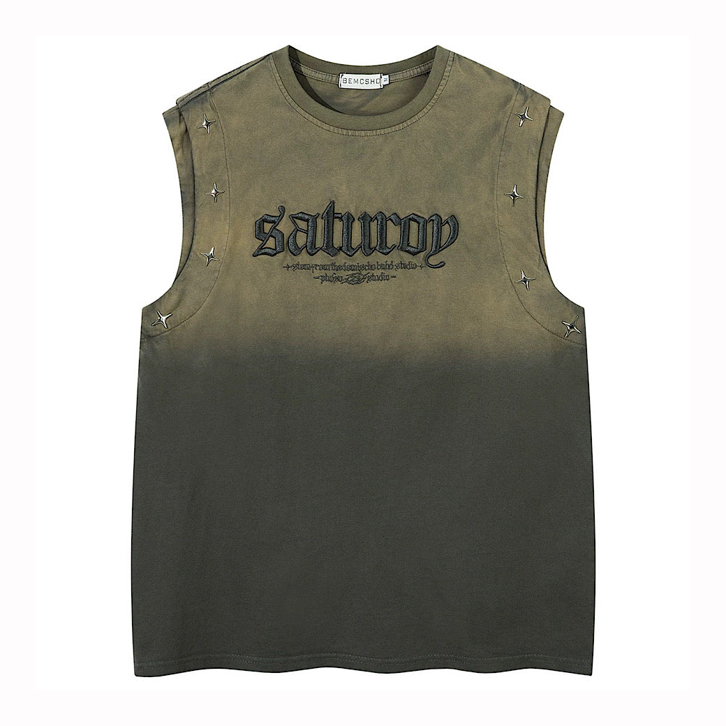 【XPXME】Washed double silver stitch design collar sleeveless  XP0014