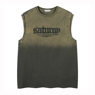 【XPXME】Washed double silver stitch design collar sleeveless  XP0014