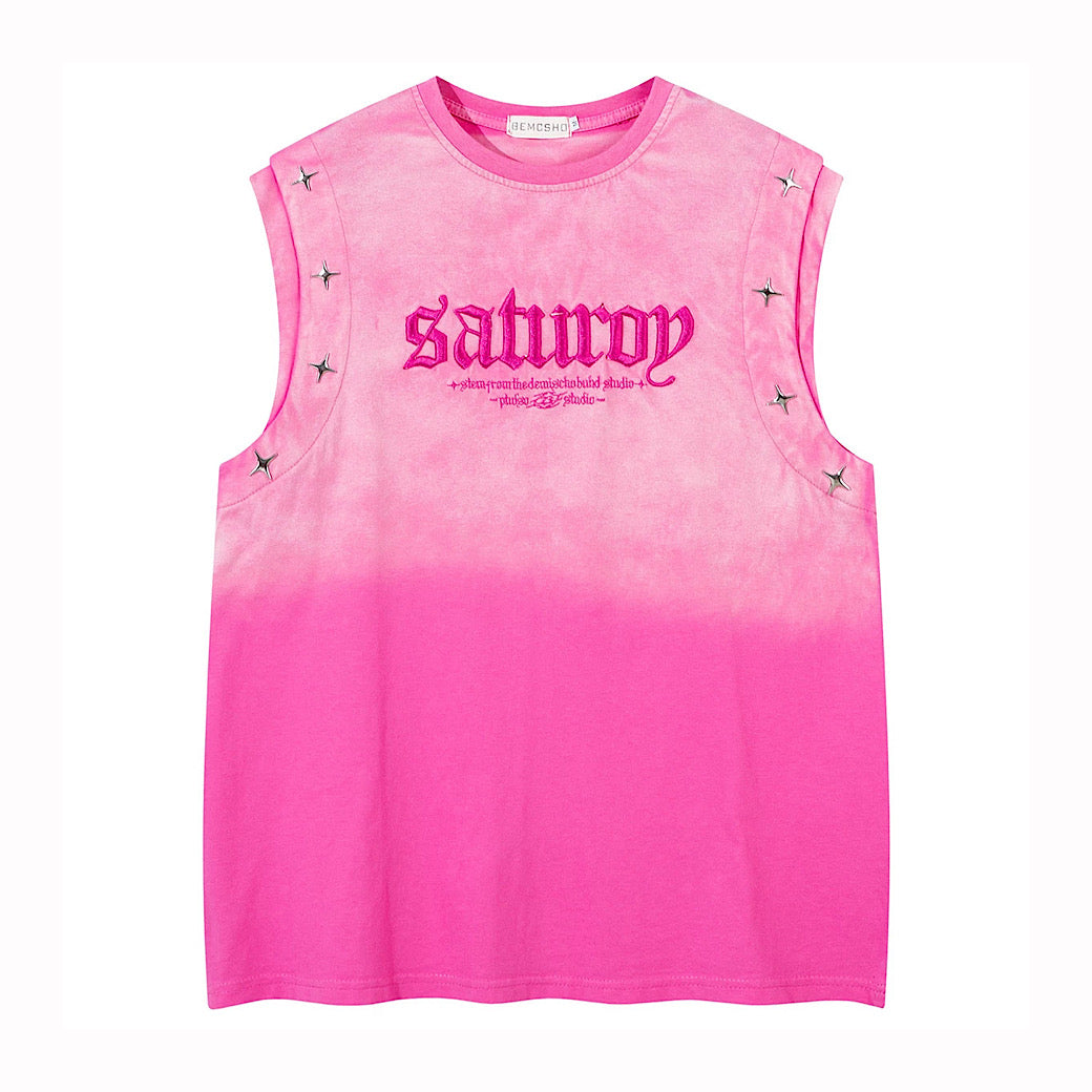 【XPXME】Washed double silver stitch design collar sleeveless  XP0014