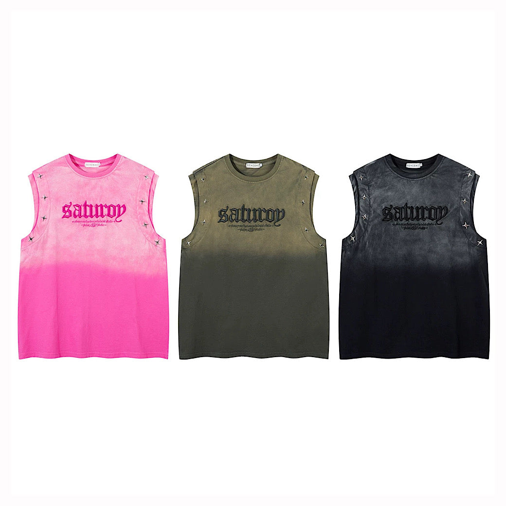 【XPXME】Washed double silver stitch design collar sleeveless  XP0014