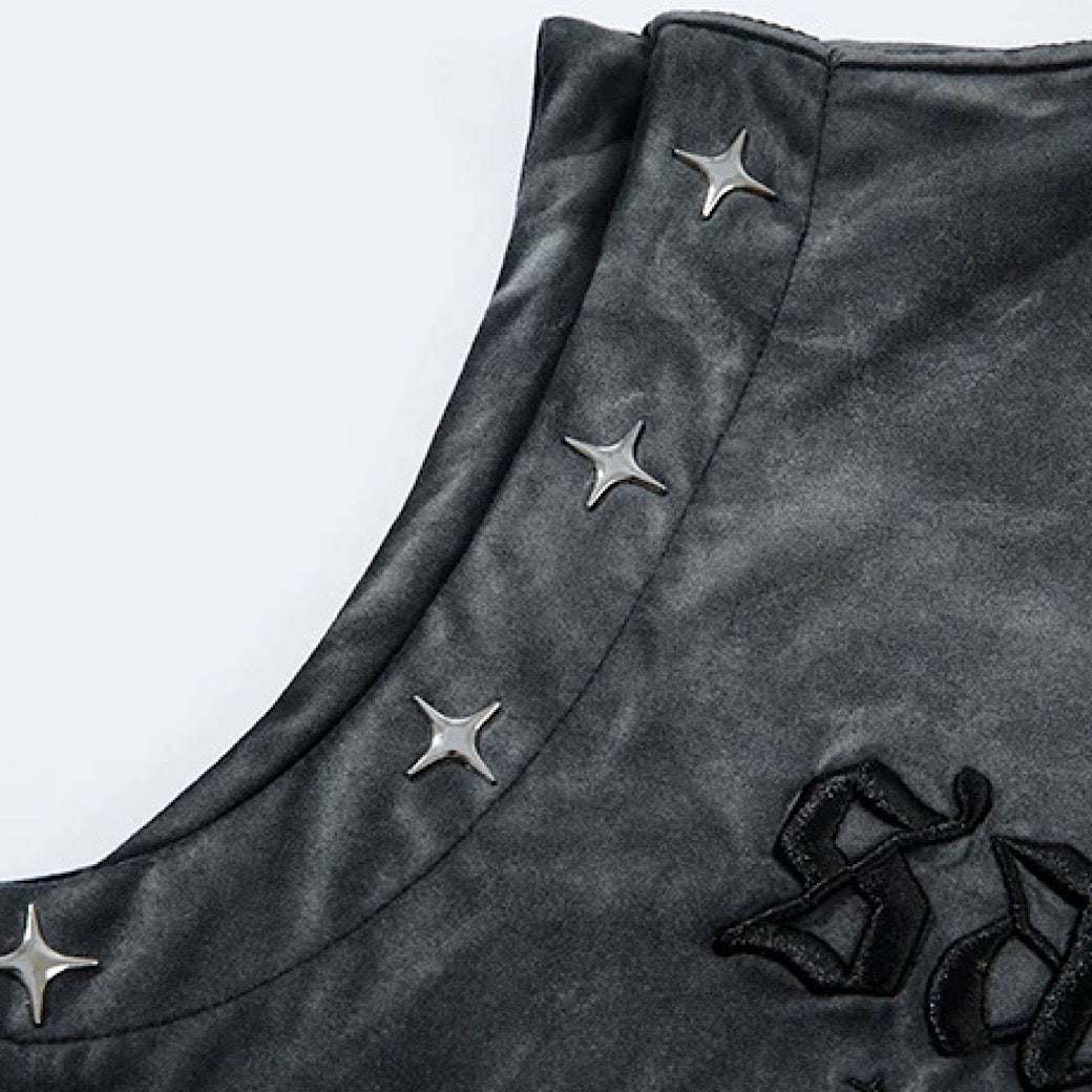 【XPXME】Washed double silver stitch design collar sleeveless  XP0014