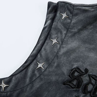 【XPXME】Washed double silver stitch design collar sleeveless  XP0014