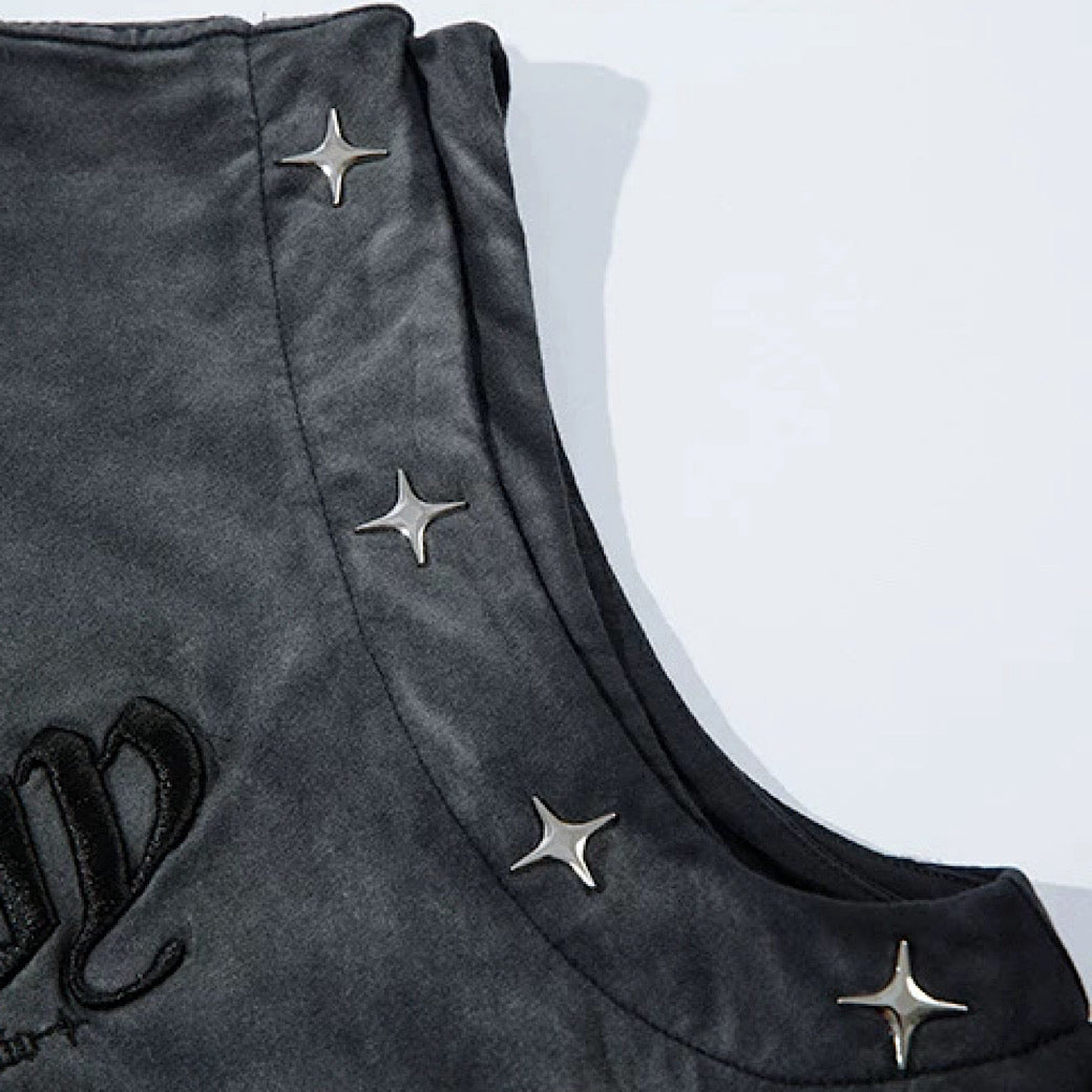 【XPXME】Washed double silver stitch design collar sleeveless  XP0014
