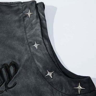 【XPXME】Washed double silver stitch design collar sleeveless  XP0014