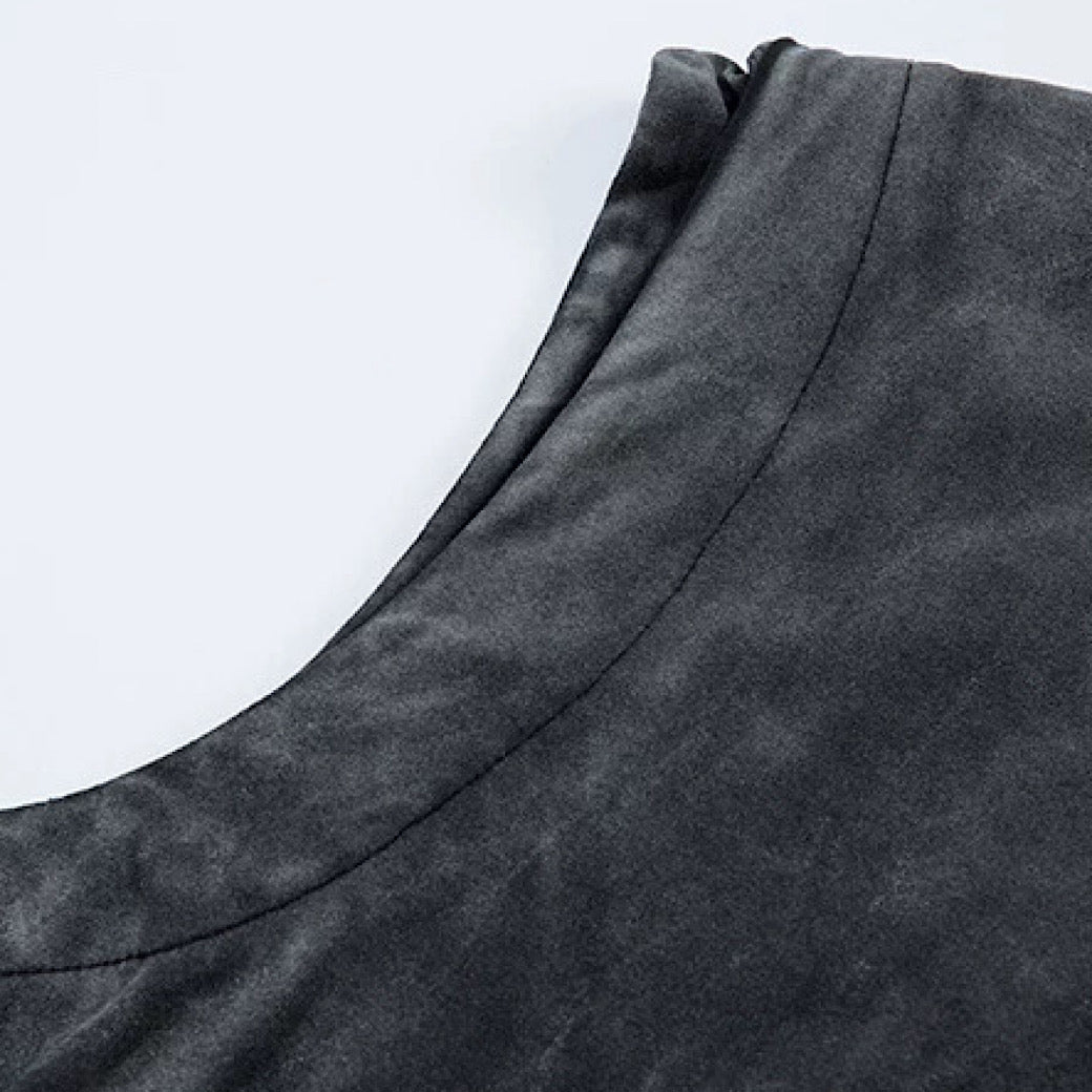 【XPXME】Washed double silver stitch design collar sleeveless  XP0014