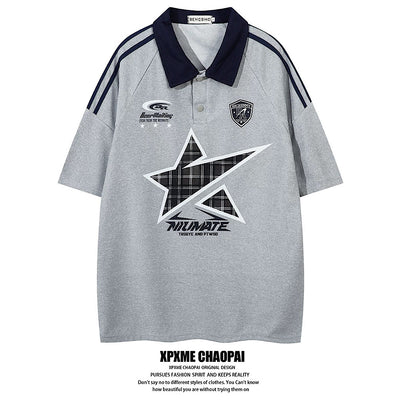 【XPXME】Front vintage star design short sleeve polo shirt  XP0015