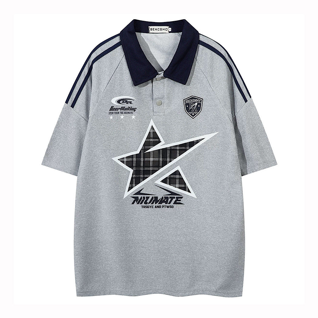 【XPXME】Front vintage star design short sleeve polo shirt  XP0015