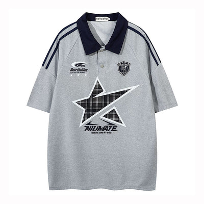 【XPXME】Front vintage star design short sleeve polo shirt  XP0015
