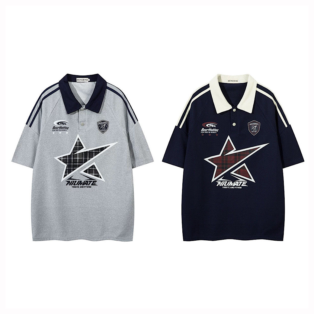 【XPXME】Front vintage star design short sleeve polo shirt  XP0015