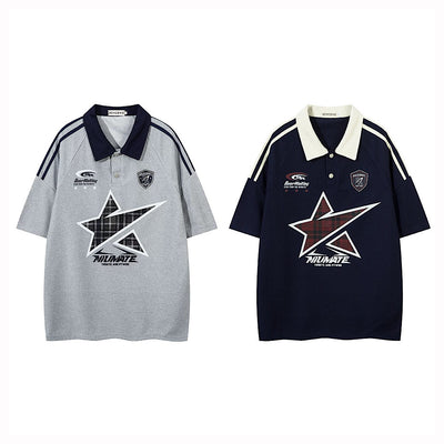 【XPXME】Front vintage star design short sleeve polo shirt  XP0015