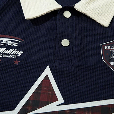 【XPXME】Front vintage star design short sleeve polo shirt  XP0015