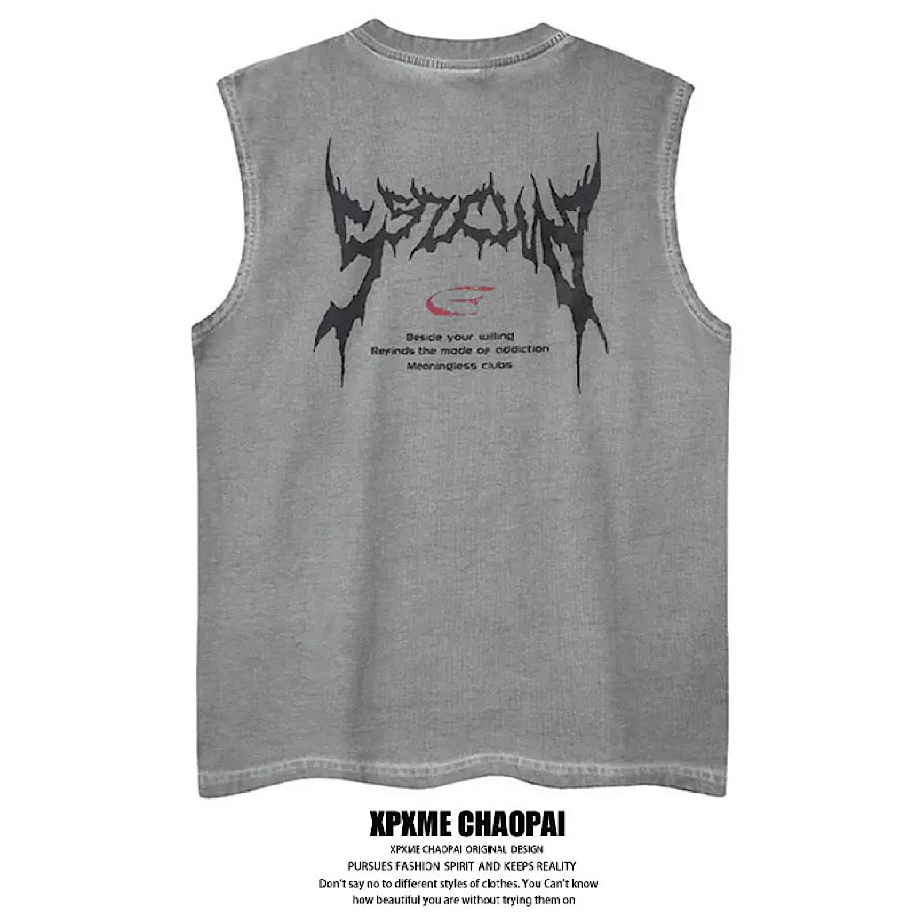 【XPXME】Front Punk Initial Design Metal Form Sleeveless  XP0017