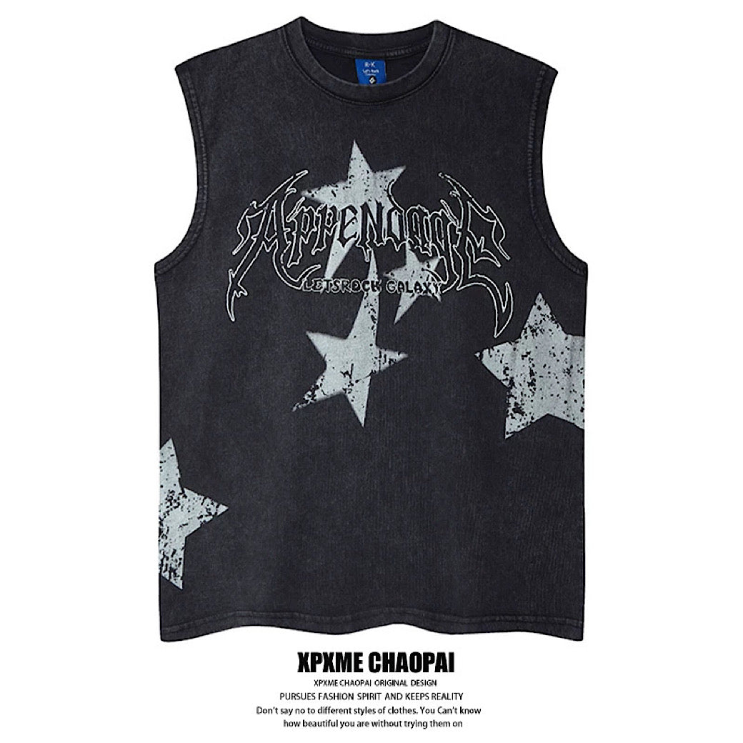 【XPXME】Scattered Star Pattern Vintage Design Muted Color Sleeveless  XP0018