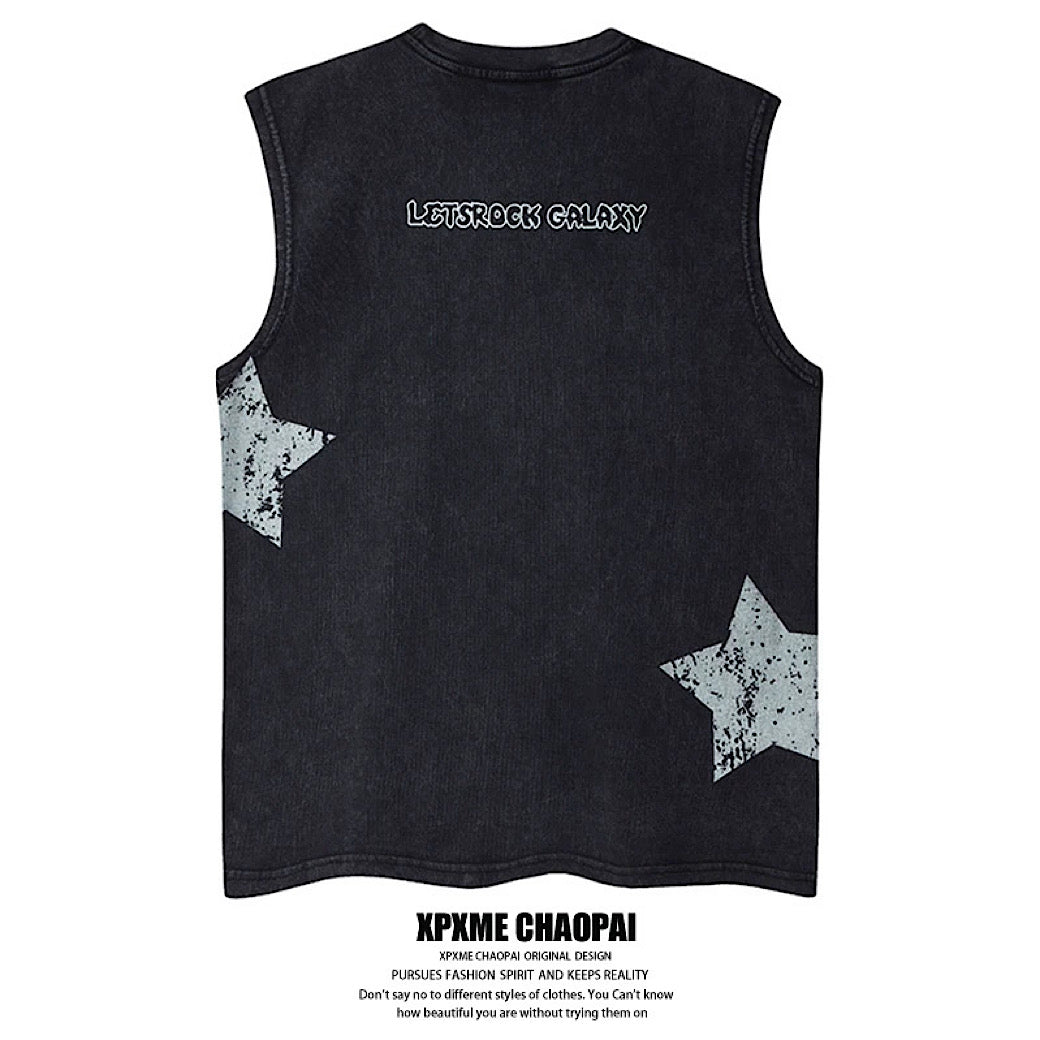 【XPXME】Scattered Star Pattern Vintage Design Muted Color Sleeveless  XP0018