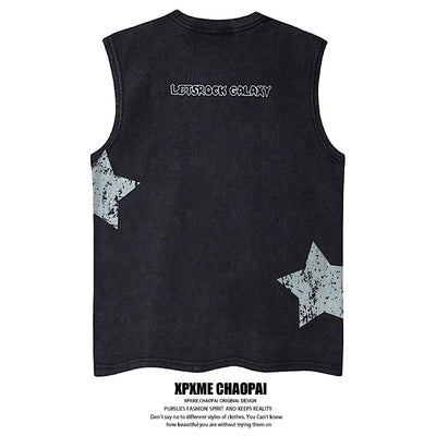 【XPXME】Scattered Star Pattern Vintage Design Muted Color Sleeveless  XP0018