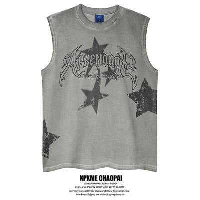 【XPXME】Scattered Star Pattern Vintage Design Muted Color Sleeveless  XP0018