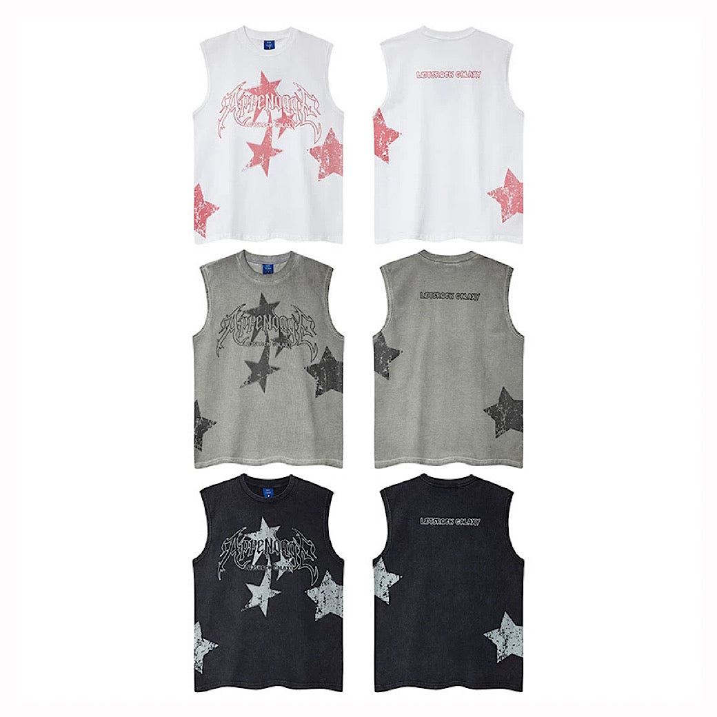 【XPXME】Scattered Star Pattern Vintage Design Muted Color Sleeveless  XP0018