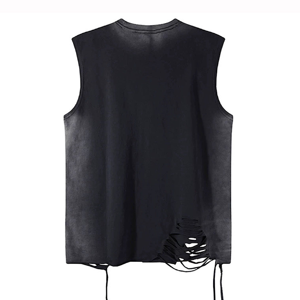 【XPXME】Subculture Rabbit Dark Design Fully Distressed Sleeveless  XP0019
