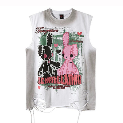 【XPXME】Subculture Rabbit Dark Design Fully Distressed Sleeveless  XP0019