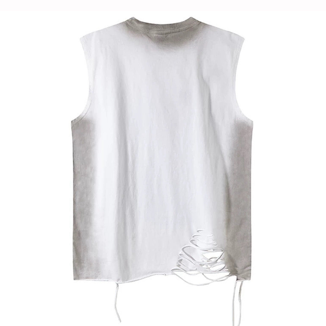 【XPXME】Subculture Rabbit Dark Design Fully Distressed Sleeveless  XP0019