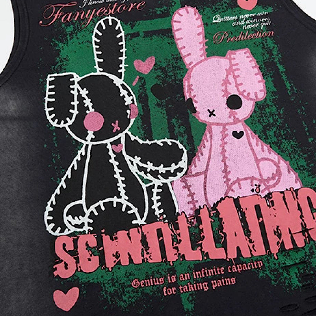 【XPXME】Subculture Rabbit Dark Design Fully Distressed Sleeveless  XP0019