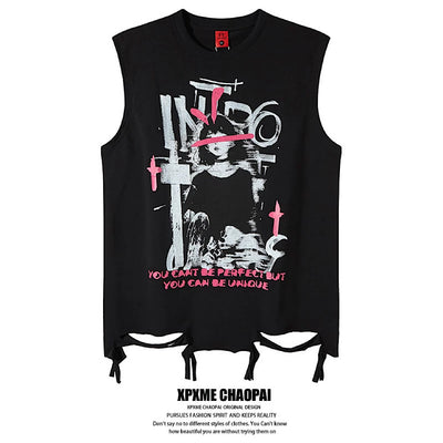 【XPXME】Blindfold rabbit design distressed pinky sleeveless  XP0020