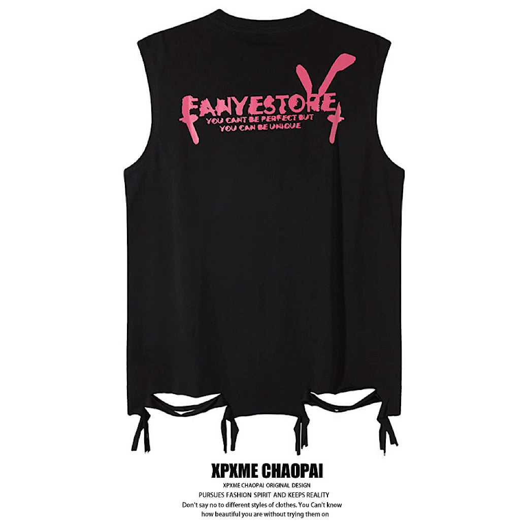 【XPXME】Blindfold rabbit design distressed pinky sleeveless  XP0020
