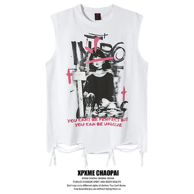 【XPXME】Blindfold rabbit design distressed pinky sleeveless  XP0020