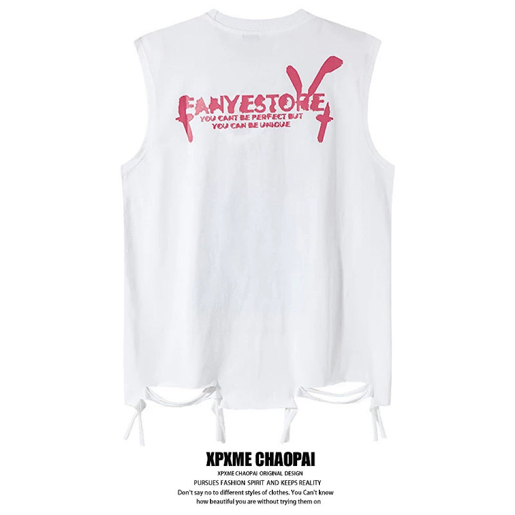 【XPXME】Blindfold rabbit design distressed pinky sleeveless  XP0020