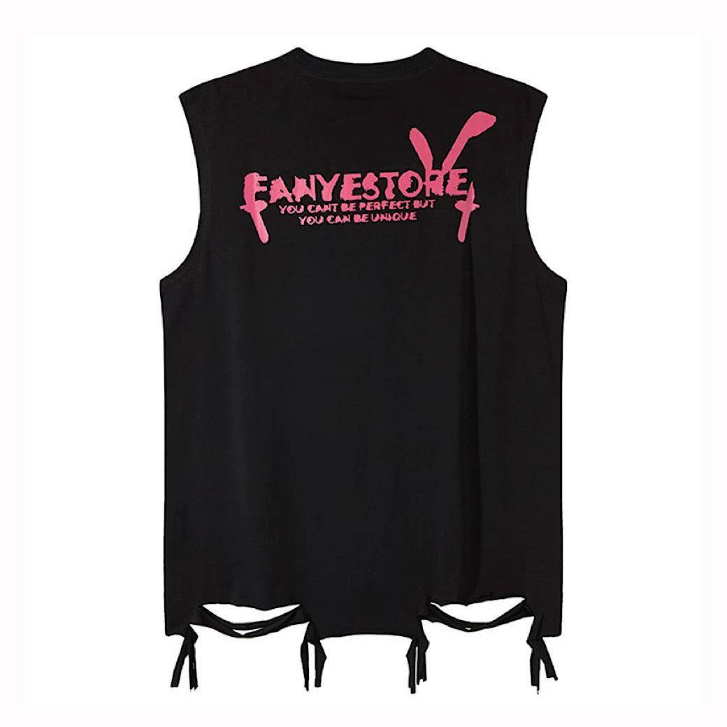 【XPXME】Blindfold rabbit design distressed pinky sleeveless  XP0020