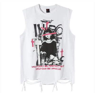 【XPXME】Blindfold rabbit design distressed pinky sleeveless  XP0020