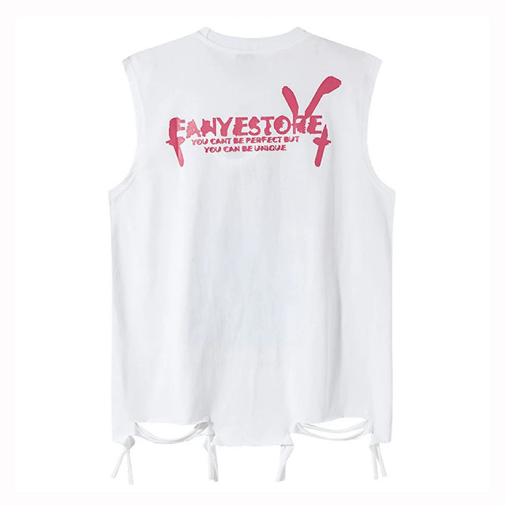 【XPXME】Blindfold rabbit design distressed pinky sleeveless  XP0020