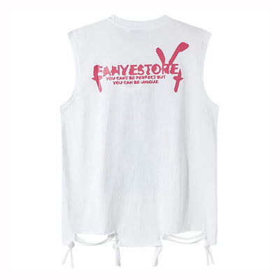 【XPXME】Blindfold rabbit design distressed pinky sleeveless  XP0020