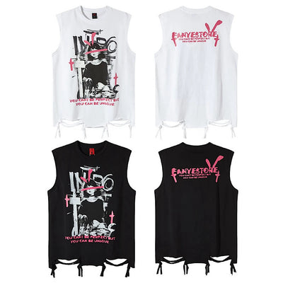 【XPXME】Blindfold rabbit design distressed pinky sleeveless  XP0020