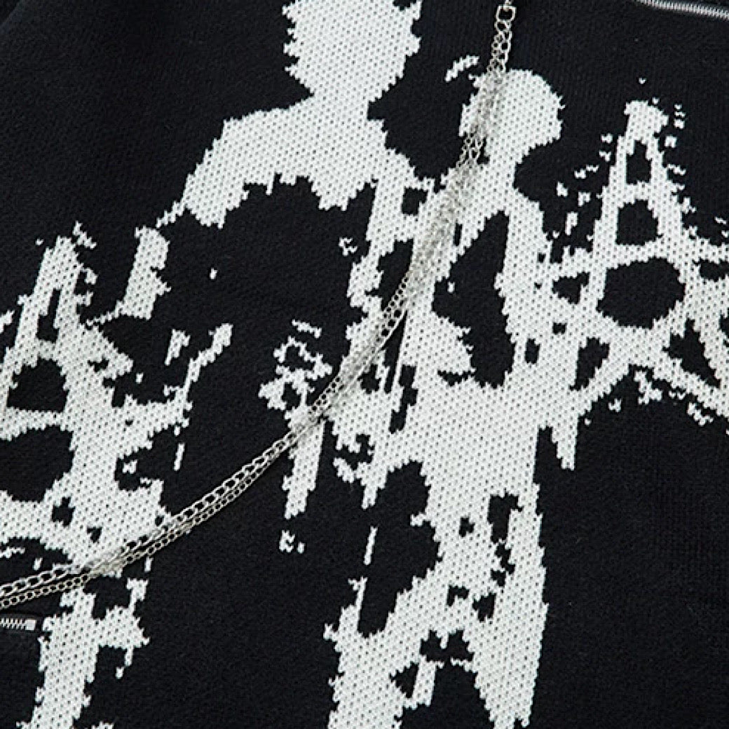 【XPXME】Gimmick Chain Design Front Illustration Over Knit  XP0021