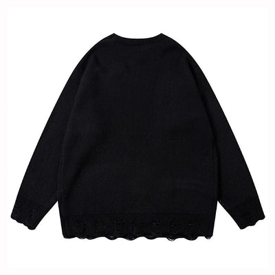【XPXME】Gimmick Chain Design Front Illustration Over Knit  XP0021