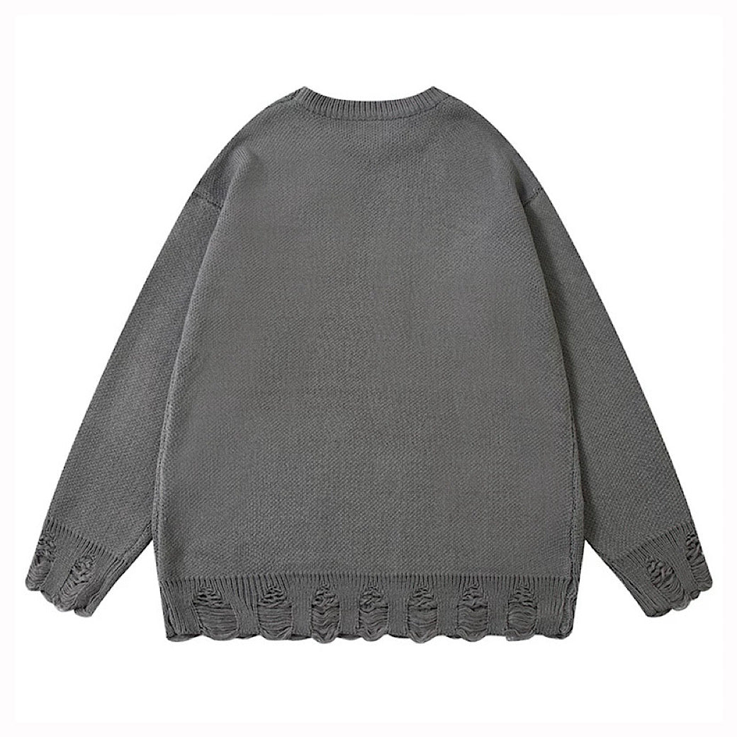 【XPXME】Gimmick Chain Design Front Illustration Over Knit  XP0021