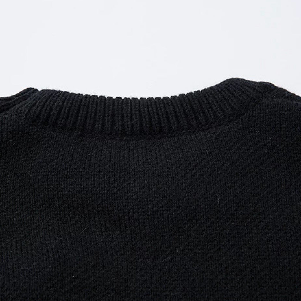 【XPXME】Gimmick Chain Design Front Illustration Over Knit  XP0021