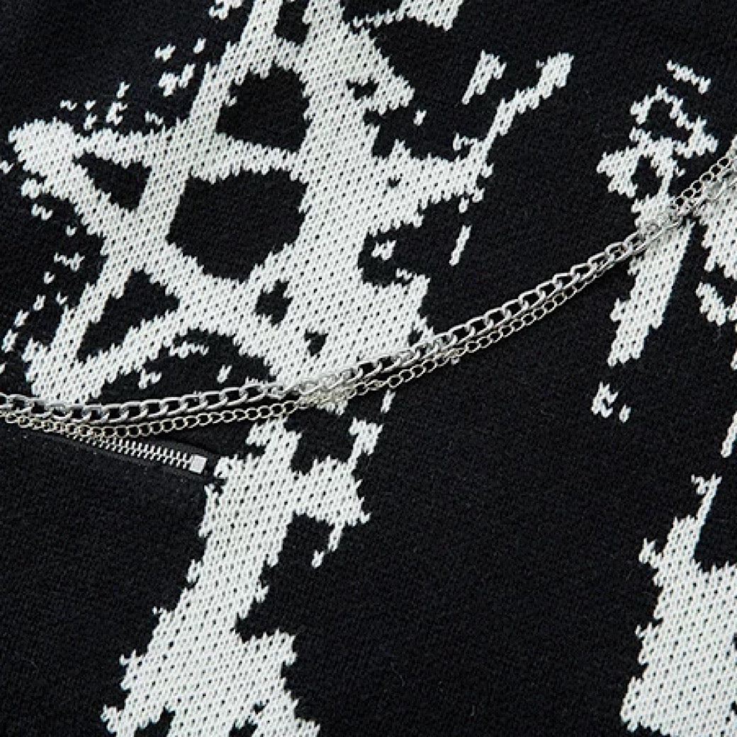 【XPXME】Gimmick Chain Design Front Illustration Over Knit  XP0021