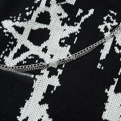 【XPXME】Gimmick Chain Design Front Illustration Over Knit  XP0021