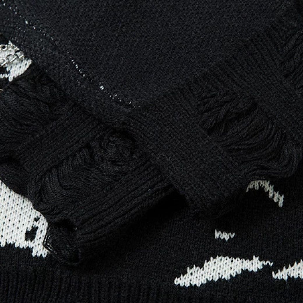 【XPXME】Gimmick Chain Design Front Illustration Over Knit  XP0021