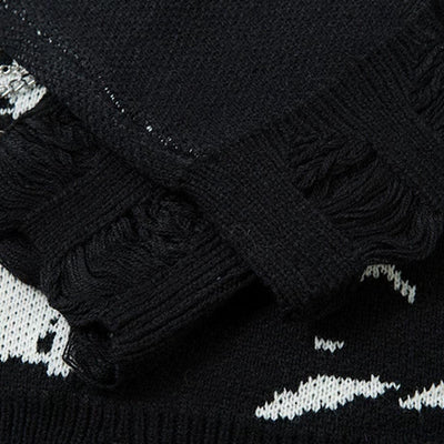 【XPXME】Gimmick Chain Design Front Illustration Over Knit  XP0021