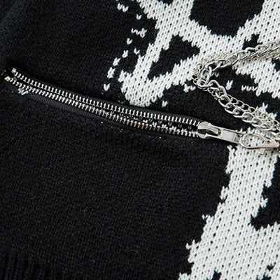 【XPXME】Gimmick Chain Design Front Illustration Over Knit  XP0021