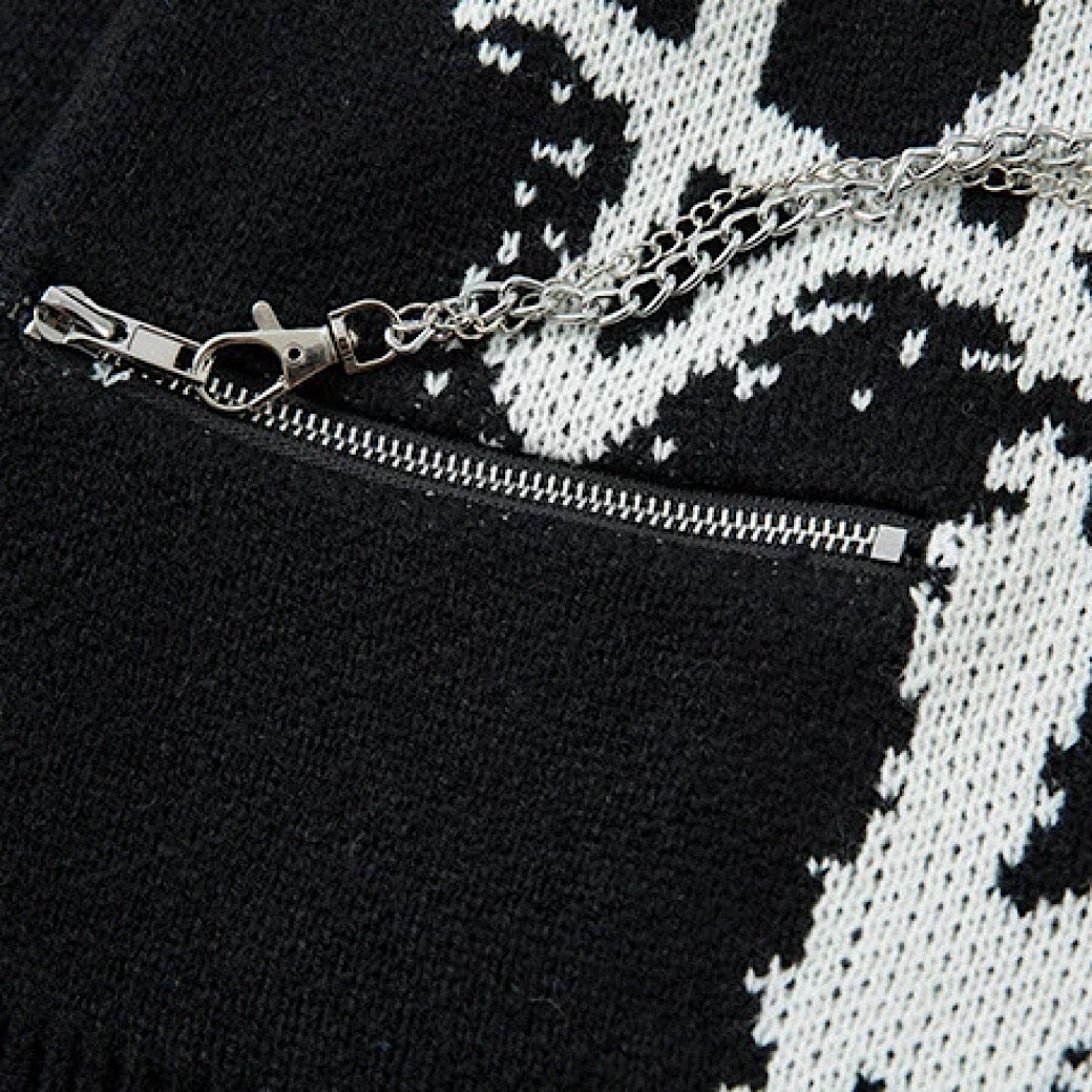 【XPXME】Gimmick Chain Design Front Illustration Over Knit  XP0021