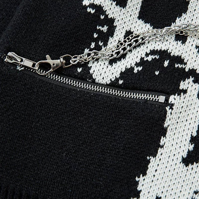 【XPXME】Gimmick Chain Design Front Illustration Over Knit  XP0021
