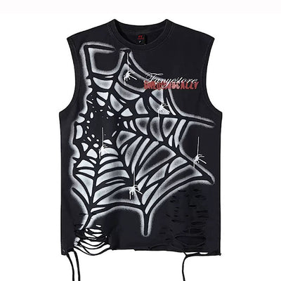 【XPXME】Light-up spider web design distressed sleeveless  XP0023