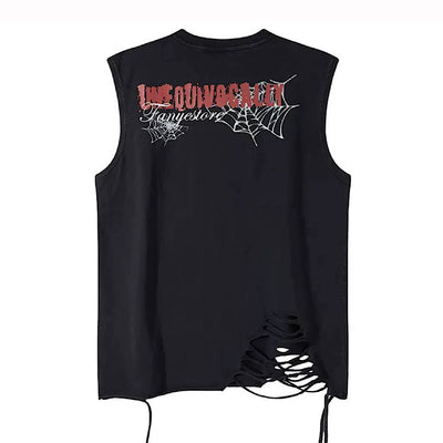 【XPXME】Light-up spider web design distressed sleeveless  XP0023