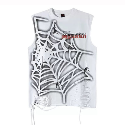 【XPXME】Light-up spider web design distressed sleeveless  XP0023