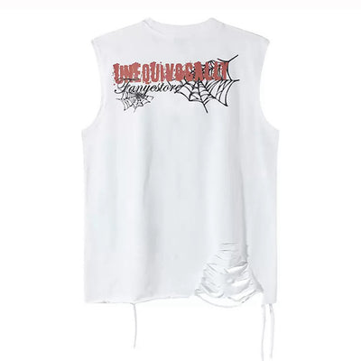 【XPXME】Light-up spider web design distressed sleeveless  XP0023