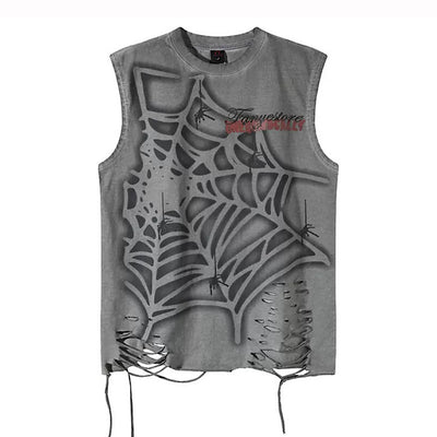 【XPXME】Light-up spider web design distressed sleeveless  XP0023